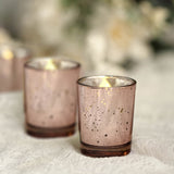 12 Pack | Blush/Rose Gold Mercury Glass Candle Holders, Votive Tealight Holders - Speckled Design