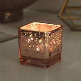 2inch Square Blush/Rose Gold Mercury Glass Candle Holders, Votive Glittered Tealight Holders