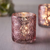 3inch Shiny Blush/Rose Gold Mercury Glass Candle Holders, Votive Tealight Holders - Geometric Design
