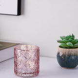 3inch Shiny Blush/Rose Gold Mercury Glass Candle Holders, Votive Tealight Holders - Geometric Design