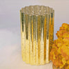 9inch Gold Mercury Glass Hurricane Candle Holder, Cylinder Pillar Vase - Wavy Column Design