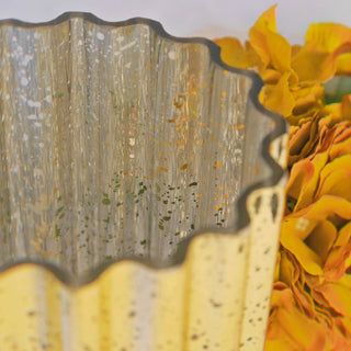 Illuminate and Decorate with the 9" Gold Mercury Glass Hurricane Candle Holder