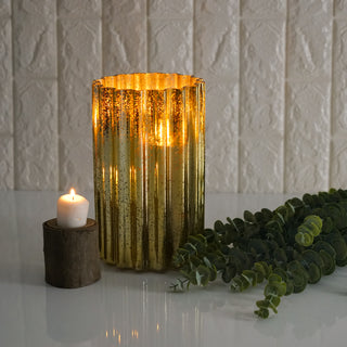 Enhance Your Décor with the 9" Gold Mercury Glass Hurricane Candle Holder