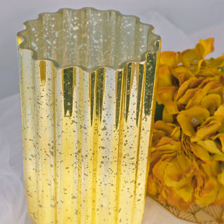 Add Elegance to Your Space with the 9" Gold Mercury Glass Hurricane Candle Holder