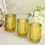 3 Pack | 5inch Gold Mercury Glass Votive Hurricane Candle Holder, Pillar Vase - Wavy Column Design