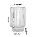 3 Pack | 5inch Silver Mercury Glass Votive Hurricane Candle Holder, Pillar Vase - Wavy Column Design