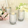 3 Pack | 5inch Silver Mercury Glass Votive Hurricane Candle Holder, Pillar Vase - Wavy Column Design