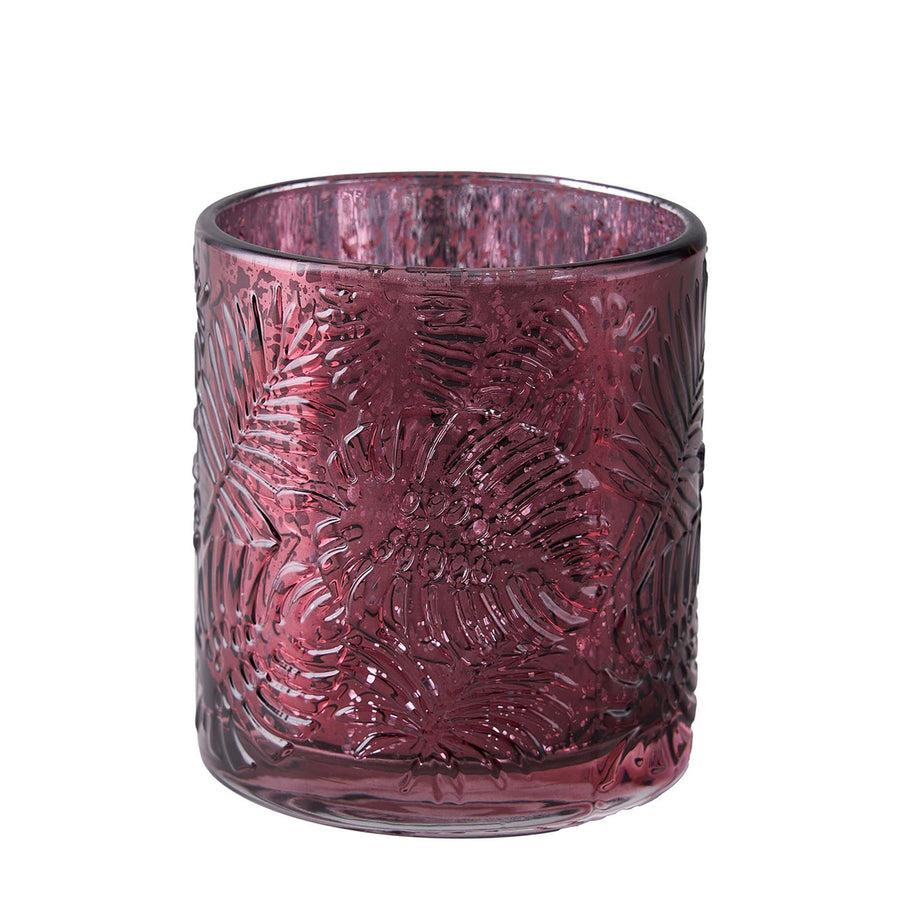 6 Pack | Burgundy Mercury Glass Palm Leaf Candle Holders, Votive Tealight Holders#whtbkgd