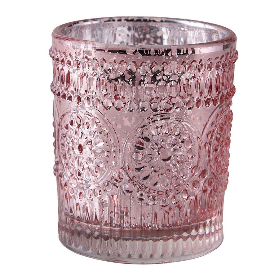 Blush/Rose Gold Mercury Glass Candle Holders, Votive Tealight Holders With Primrose Design#whtbkgd