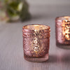 6 Pack | Blush/Rose Gold Mercury Glass Candle Holders, Votive Tealight Holders With Primrose Design
