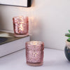 6 Pack | Blush/Rose Gold Mercury Glass Candle Holders, Votive Tealight Holders With Primrose Design