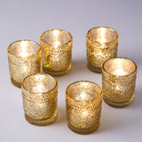 6 Pack | Gold Mercury Glass Primrose Candle Holders, Votive Tealight Holders