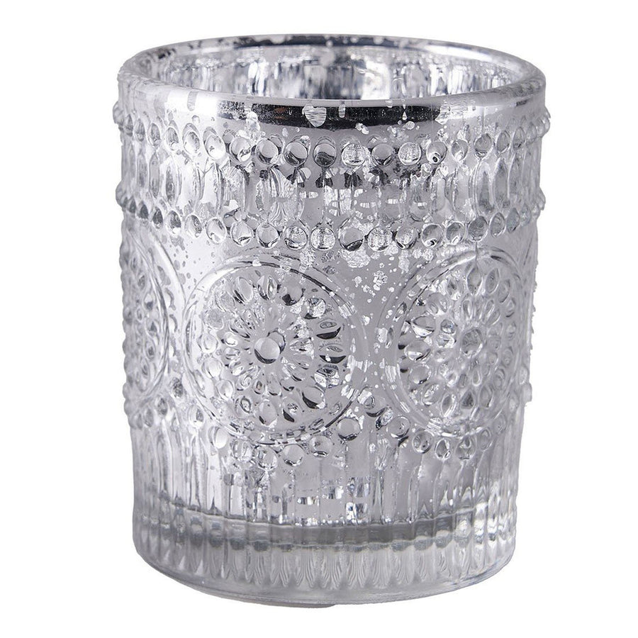 6 Pack | Silver Mercury Glass Primrose Candle Holders, Votive Tealight Holders#whtbkgd