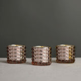 6 Pack | 3" Studded Blush/Rose Gold Mercury Glass Votive Holders, Faceted Tealight Candle Holders