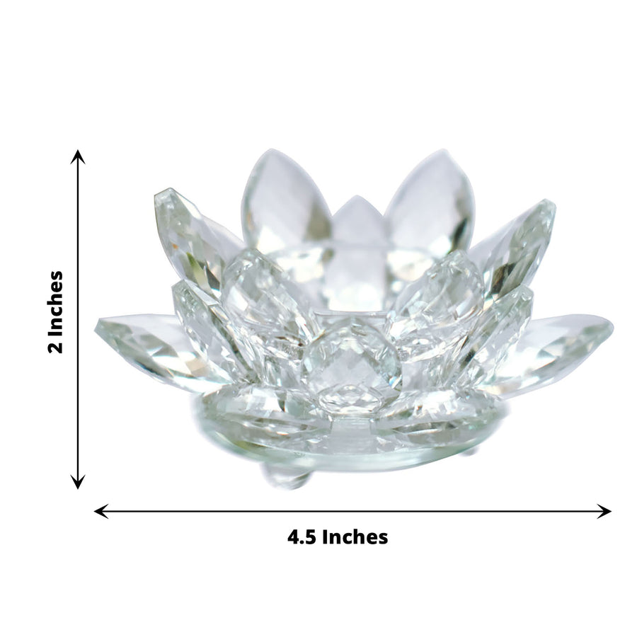 Clear 4.5inch Crystal Glass Lotus Flower Votive Candle Holders, Tealight Taper Candle Stands