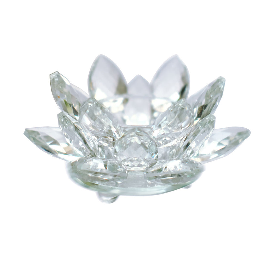 Clear 4.5inch Crystal Glass Lotus Flower Votive Candle Holders, Tealight Taper Candle Stands#whtbkgd