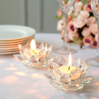 Clear Crystal Glass Lotus Flower Votive Candle Holders