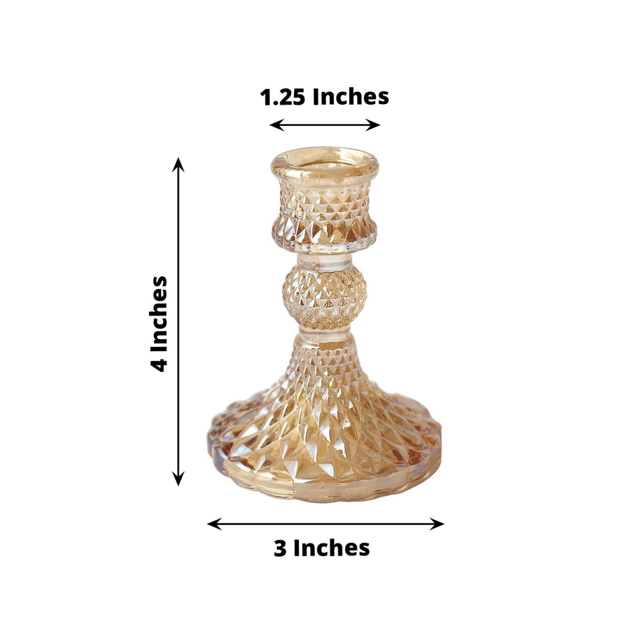 6 Pack | 4inch Gold Glass Diamond Pattern Pillar Votive Candle Stands