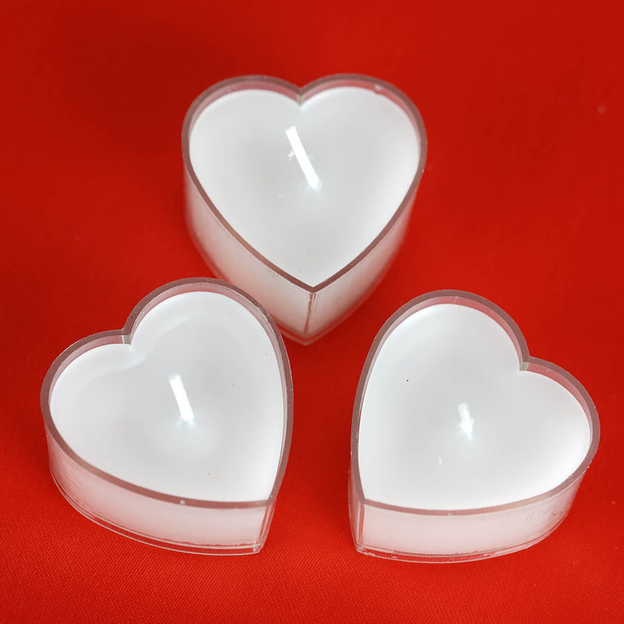 12 Pack | Mini White Heart Shaped Tealight Candles, Valentines Decor