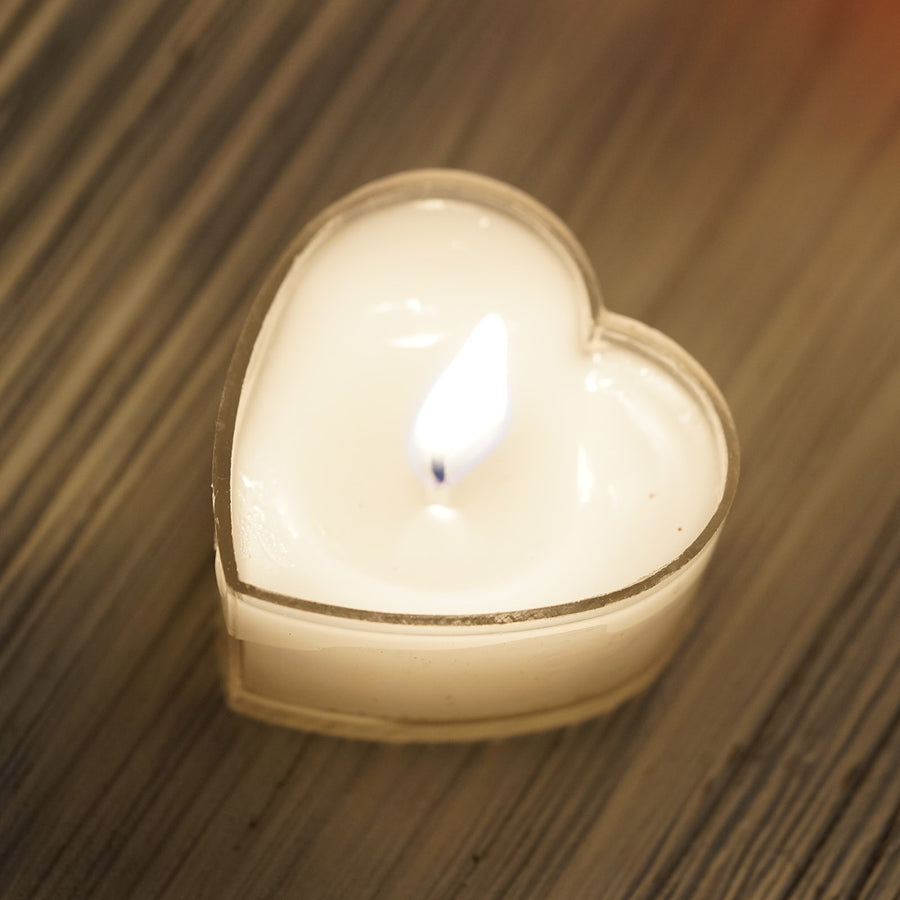 12 Pack | Mini White Heart Shaped Tealight Candles, Valentines Decor