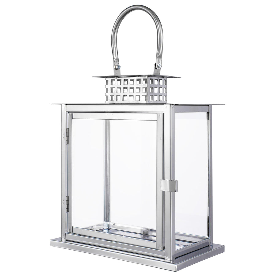 10inch Silver Cage Top Stainless Steel Candle Lantern Centerpiece Outdoor Metal Patio Lantern