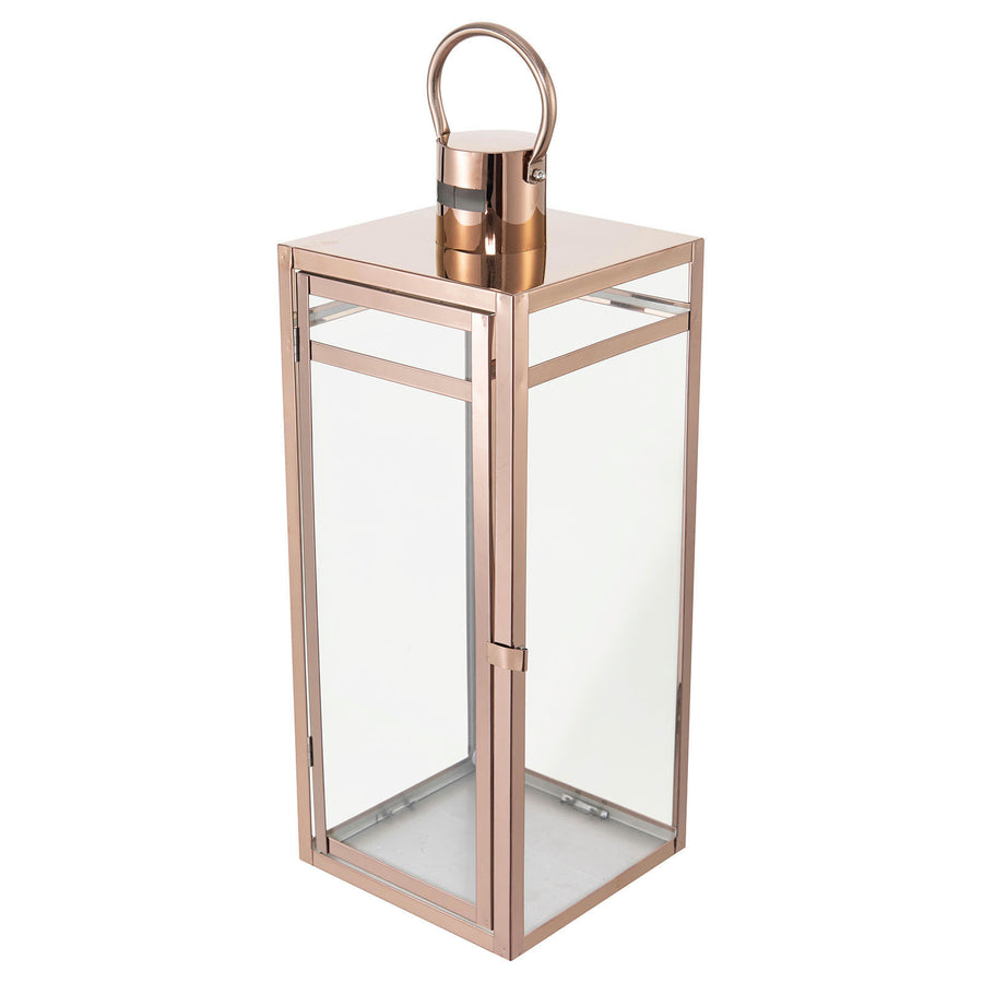 Blush/Rose Gold Vintage Top Stainless Steel Candle Lantern Centerpiece Outdoor Metal Lantern#whtbkgd