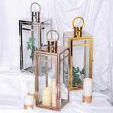 Blush/Rose Gold Vintage Top Stainless Steel Candle Lantern Centerpiece Outdoor Metal Patio Lantern