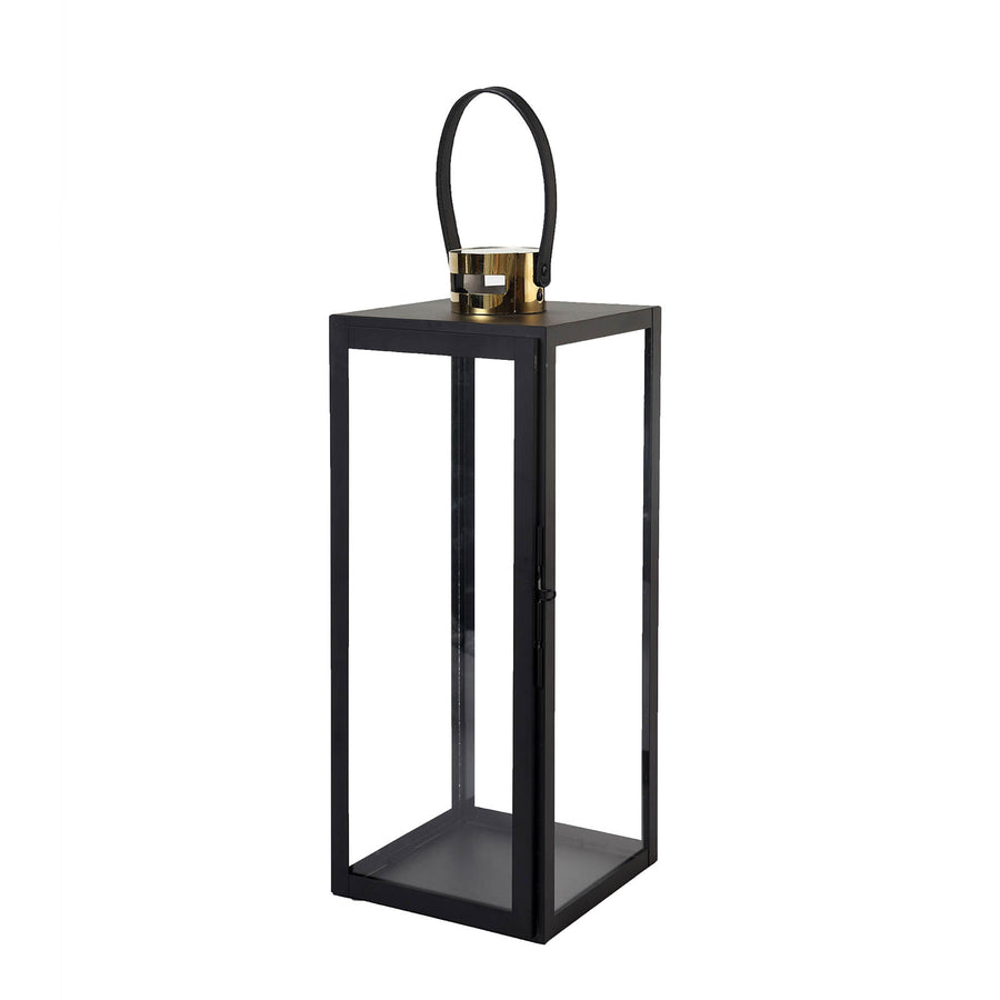 Black & Gold Top Stainless Steel Candle Lantern Centerpiece Outdoor Metal Patio Lantern#whtbkgd