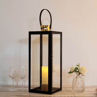 Elevate Your Outdoor Space with the Black and Gold Stainless Steel Candle Lantern