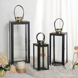 26inch Black & Gold Top Stainless Steel Candle Lantern Centerpiece Outdoor Metal Patio Lantern