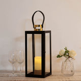 20inch Black & Gold Top Stainless Steel Candle Lantern Centerpiece Outdoor Metal Patio Lantern