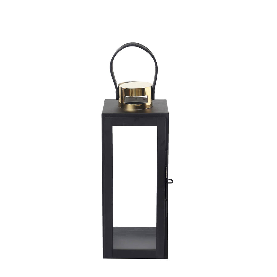 14inch Black & Gold Top Stainless Steel Candle Lantern Centerpiece Outdoor Metal Patio Lantern