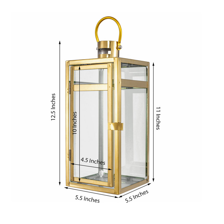 12inch Gold Vintage Top Stainless Steel Candle Lantern Centerpiece Outdoor Metal Patio Lantern