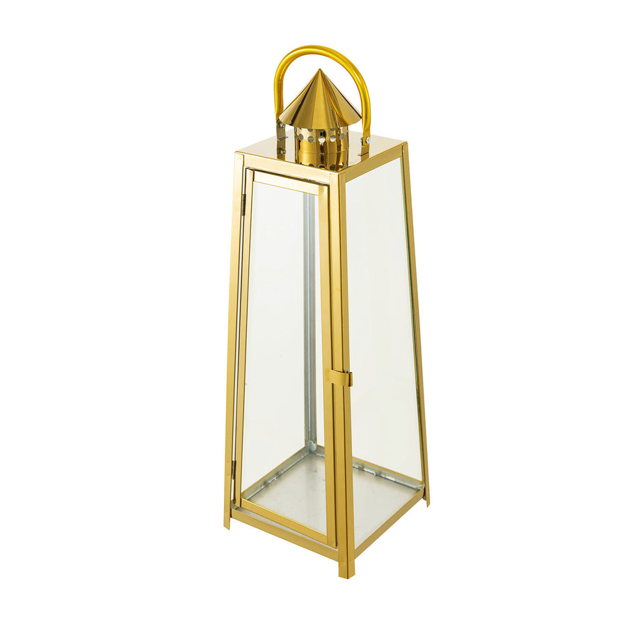 22inch Gold Cone Top Stainless Steel Candle Lantern Centerpiece Outdoor Metal Patio Lantern#whtbkgd