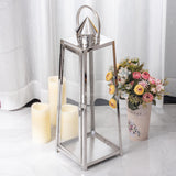 22inch Silver Cone Top Stainless Steel Candle Lantern Centerpiece Outdoor Metal Patio Lantern