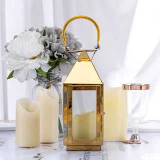 Elegant Gold Crown Top Stainless Steel Candle Lantern