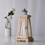 14inch Rustic Wood & Glass Patio Candle Lantern Centerpiece, Outdoor - Metal Top European Style