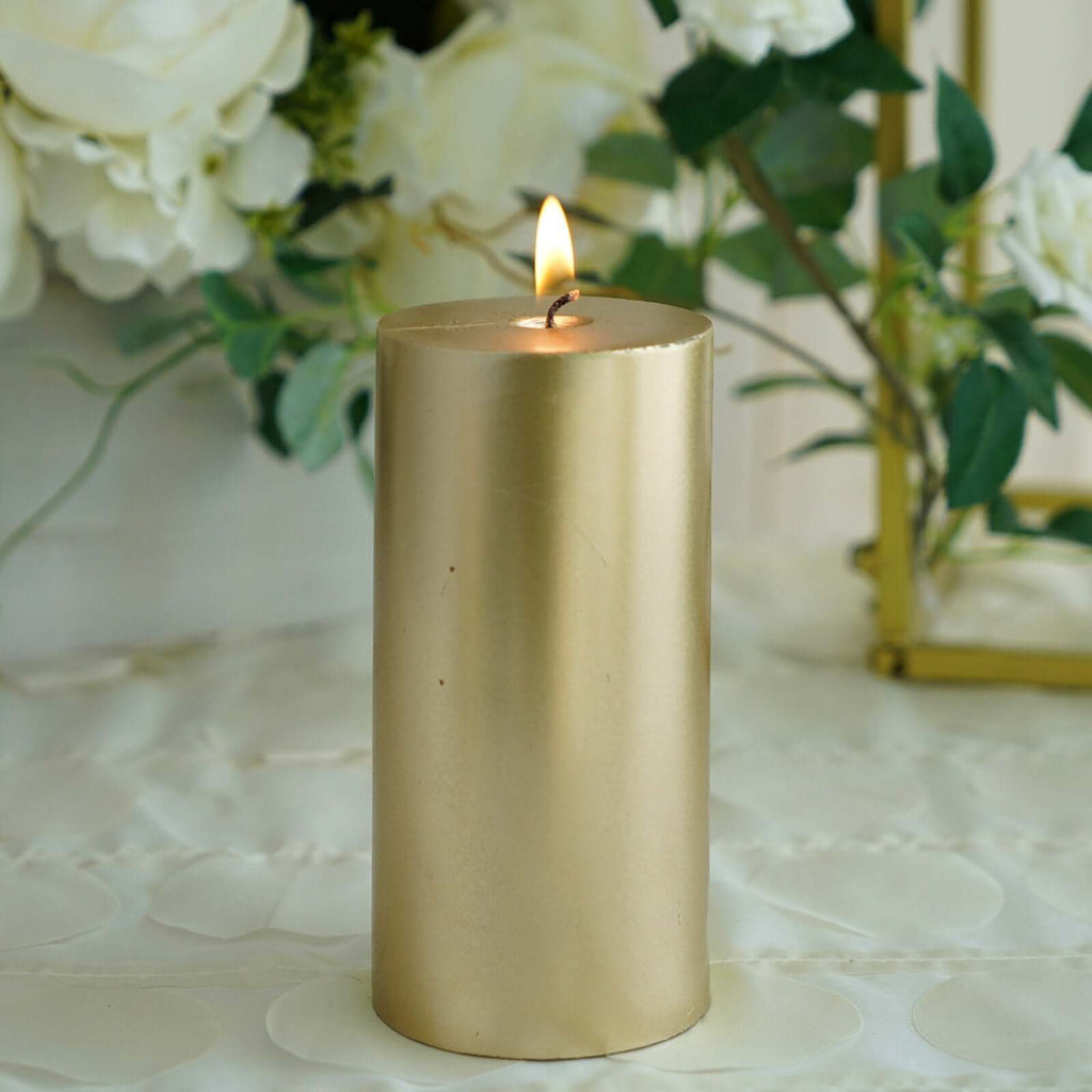 6" Gold Dripless Unscented Pillar Candle Long Lasting Candle