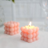 Blush Bubble Cube Long Burning Paraffin Wax Candle Set, Unscented Decorative Pillar Candle Gift