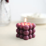 Burgundy Bubble Cube Long Burning Paraffin Wax Candle Set, Unscented Decorative Pillar Candle Gift