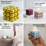 Metallic Rose Gold Bubble Cube Long Burning Paraffin Wax Candle Set, Unscented Pillar Candle Gift