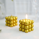 Metallic Gold Bubble Cube Long Burning Paraffin Wax Candle Set, Unscented Pillar Candle Gift
