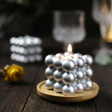 Metallic Silver Bubble Cube Long Burning Paraffin Wax Candle Set, Unscented Pillar Candle Gift