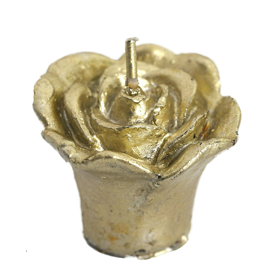 12 Pack | 1inch Gold Mini Rose Flower Floating Candles Wedding Vase Fillers#whtbkgd