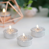 9 Pack | Metallic Silver Tealight Candles, Unscented Dripless Wax - Textured Design