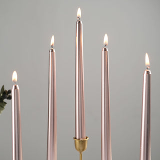 Unleash the Radiance of Metallic Rose Gold Taper Candles