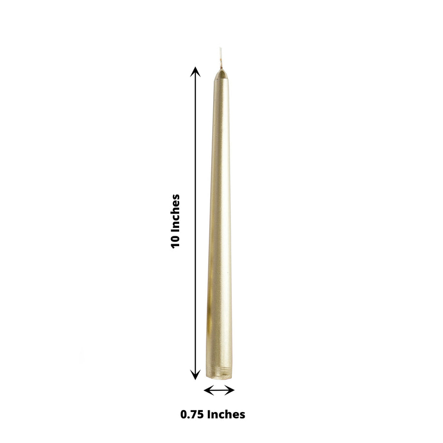 12 Pack | Metallic Gold 10inches Premium Wax Taper Candles, Unscented Candles