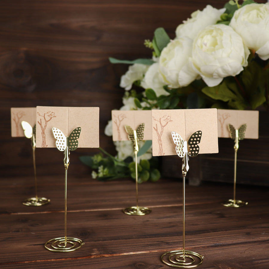 5 Pack | Gold Metal 5" Butterfly Card Holder Stands, Table Number Stands, Wedding Table Menu Clips