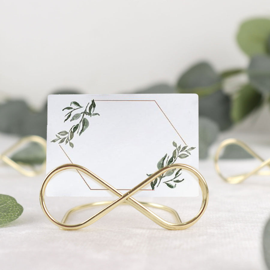 10 Pack | Gold Metal 3" Infinity Card Holder Stands, Table Number Stands, Wedding Table Place Card Menu Clips