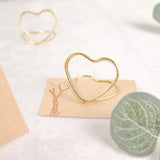 10 Pack | Gold Metal 1" Double Heart Card Holder Stands, Table Number Stands, Wedding Table Place Card Menu Clips